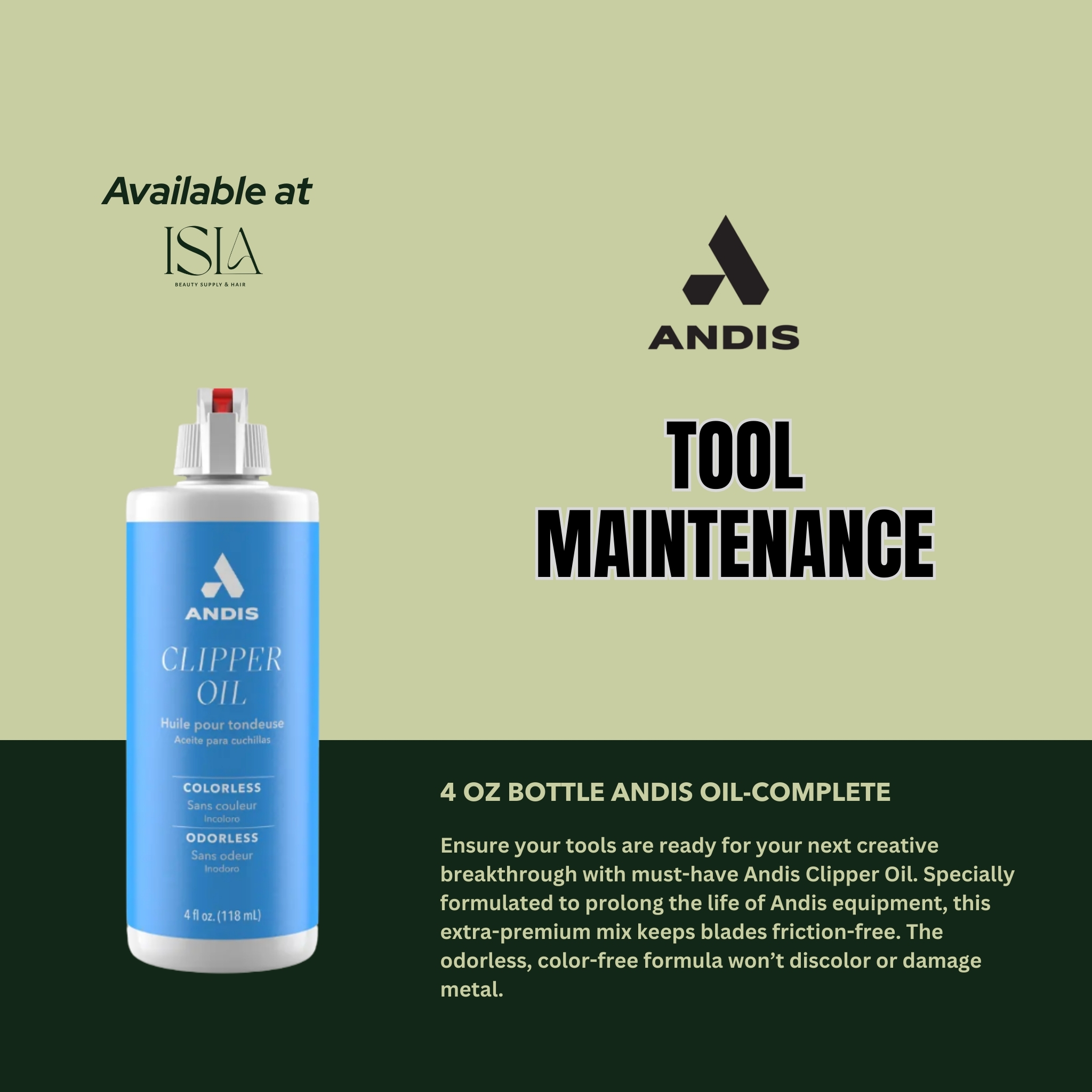 4 OZ BOTTLE ANDIS OIL-COMPLETE - Isla Beauty Supply
