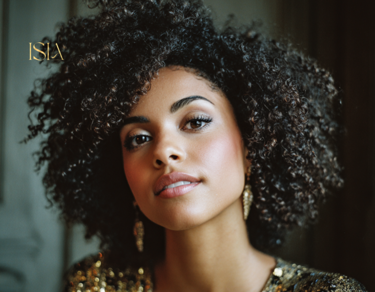 Woman with curly hydrated hair in Winter - Isla Beauty